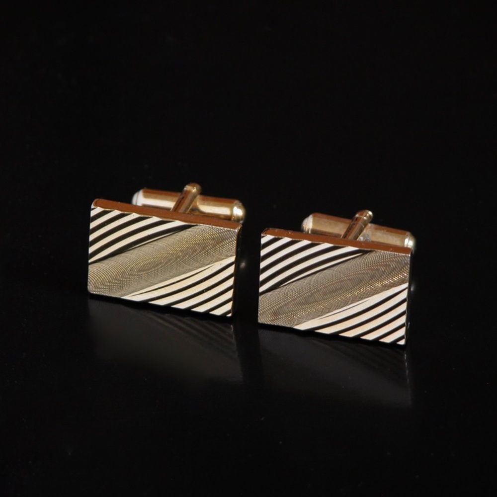 Rectangular Gold Etched Stripe Modern Cufflinks - image 1